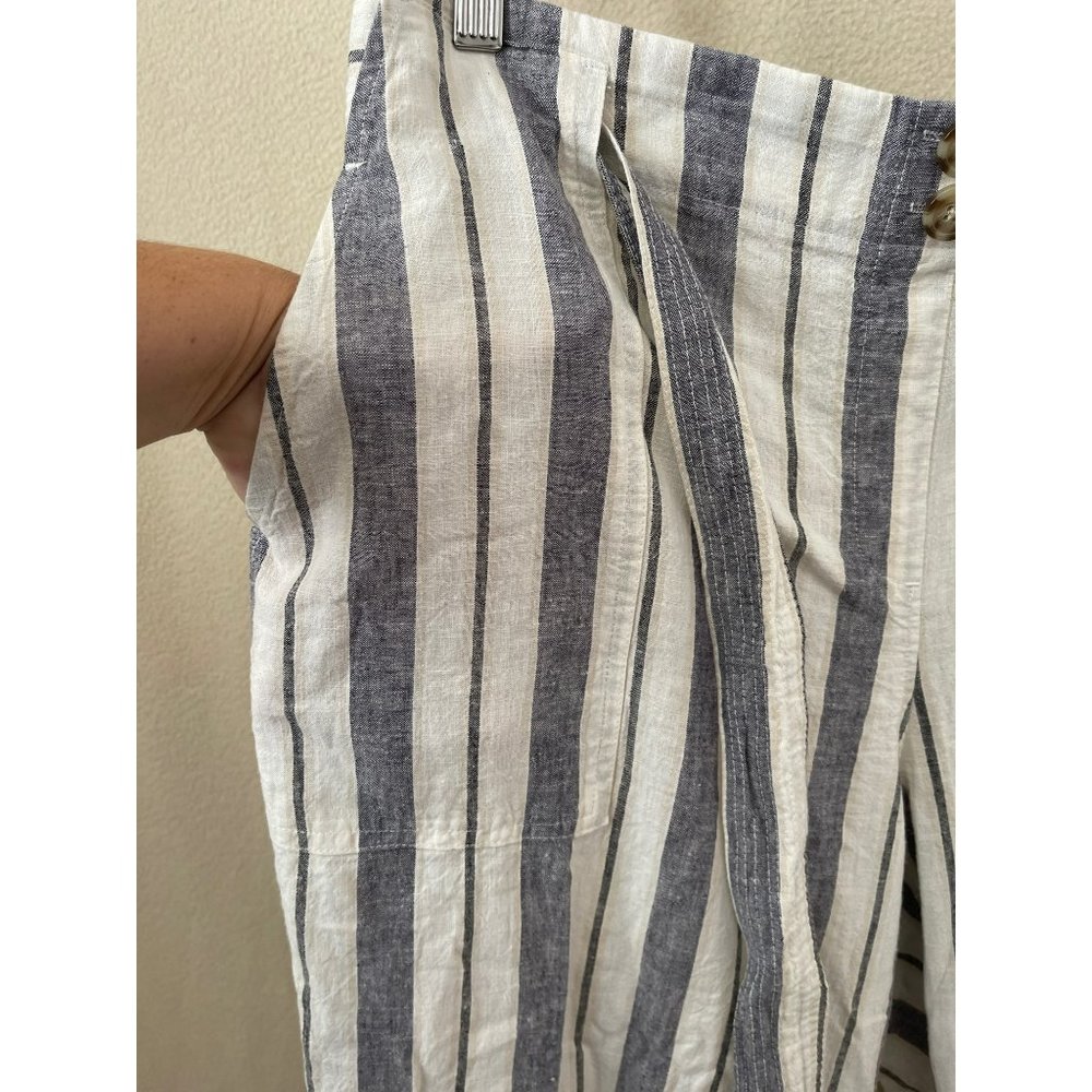 Zac & Rachel Striped Tie Belt Waist Linen Blend Beach/Lounge Pants - Picture 7 of 12